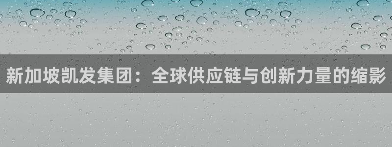 摩根娱乐注册官网入口：新加坡凯发集团：全球供应链与创新力量的缩影